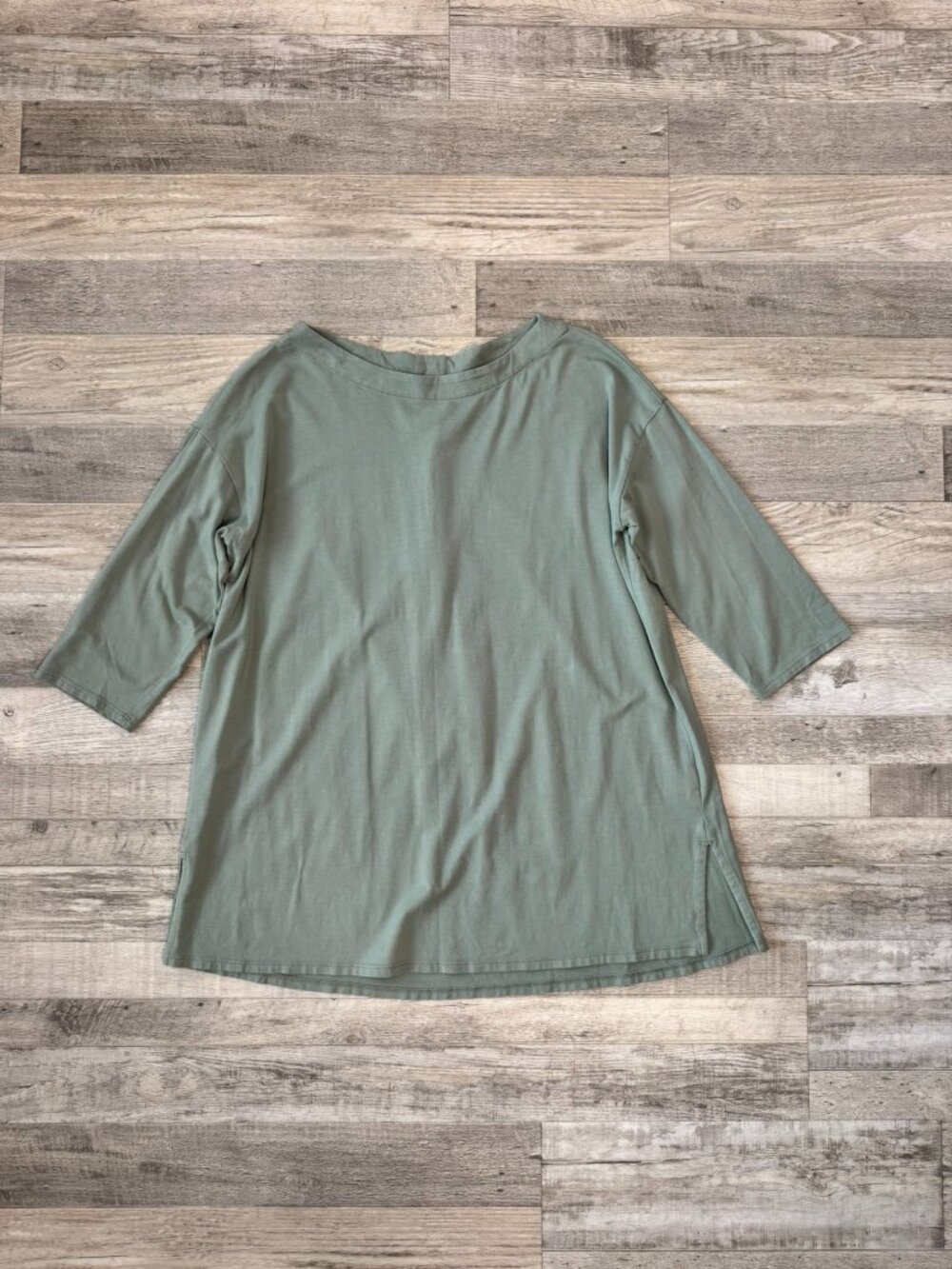 J. Jill Green Luxe Supima Pleat Back Tunic Size Small 3/4 Sleeve I49